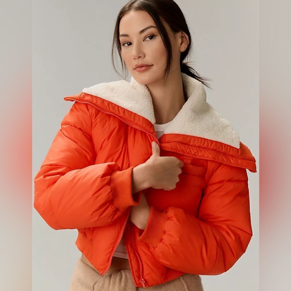 Anthropologie Maeve Sherpa Collared Cropped Puffer Jacket NWT
